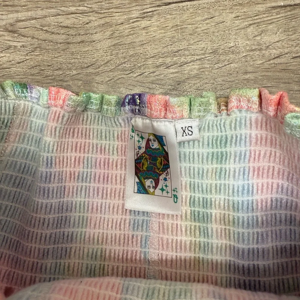 Queen of Sparkles rainbow tie dye smocked party‎ club shorts size xs